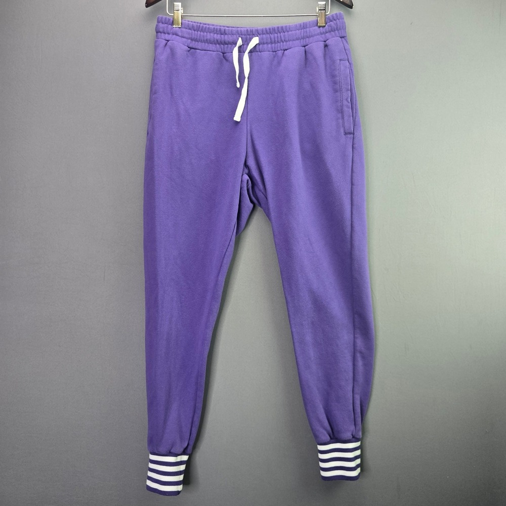 Fork Sweatpants Joggers L Purple Striped Cuffs Cotton Drawstring Pockets Mens L